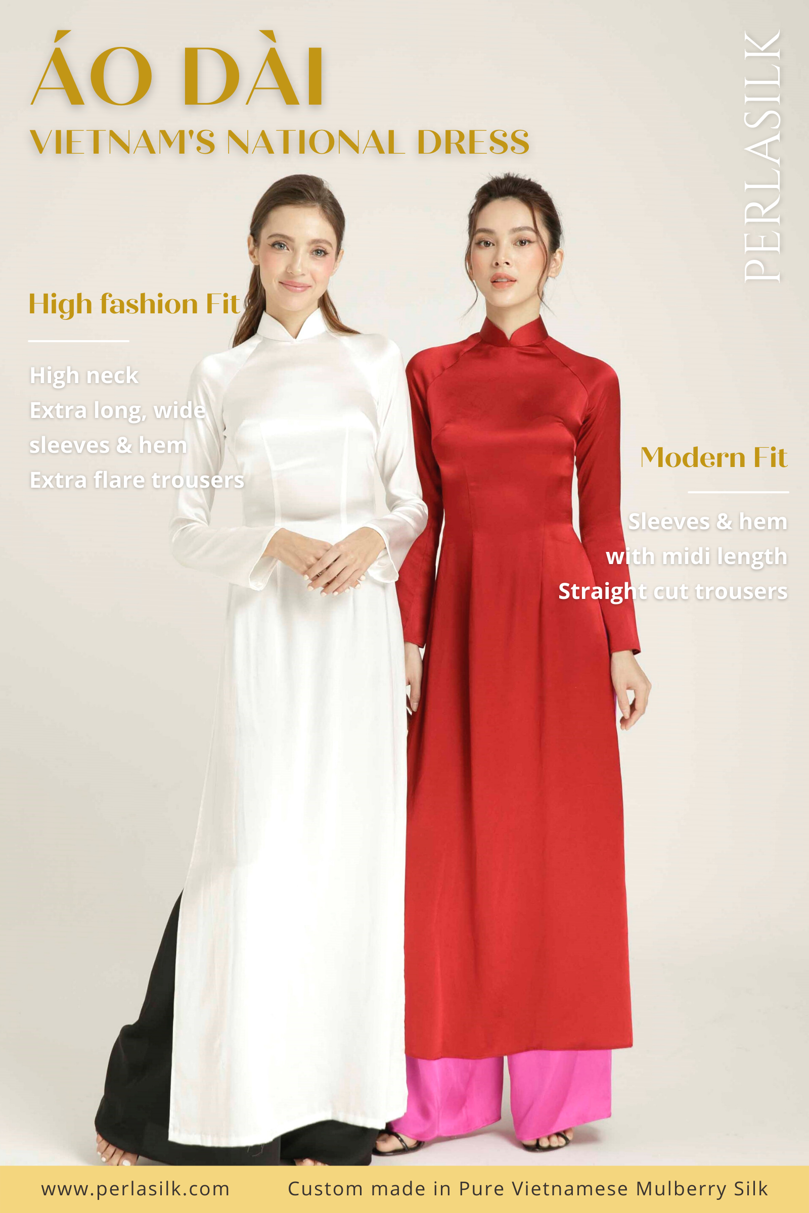 Vietnamese Traditional Long Dress Áo Dài - High Fashion Fit in Mulberry  Silk Satin